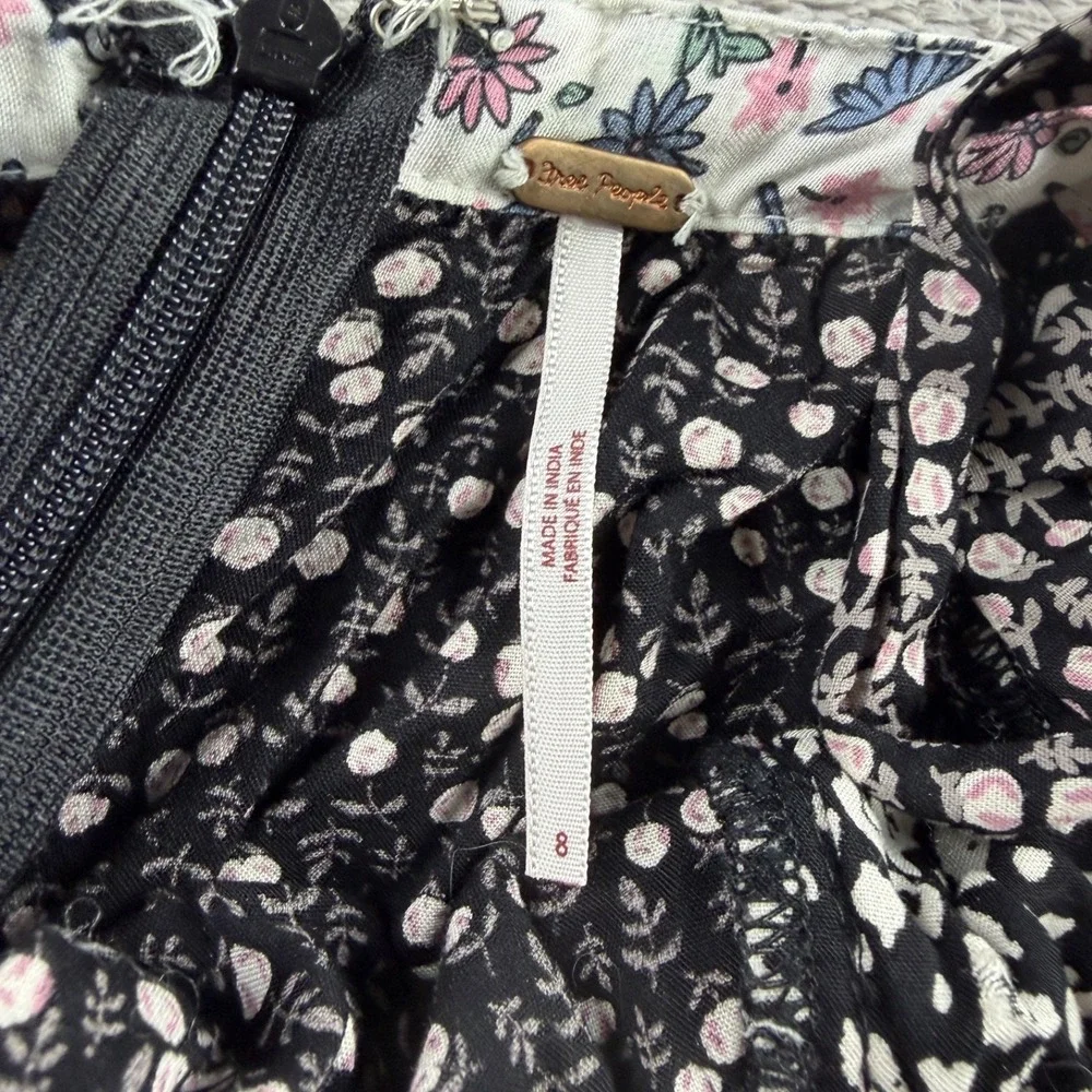 FREE PEOPLE Yesica Floral Ruffle-Trim Maxi Dress Womens Size 8 Black Combo